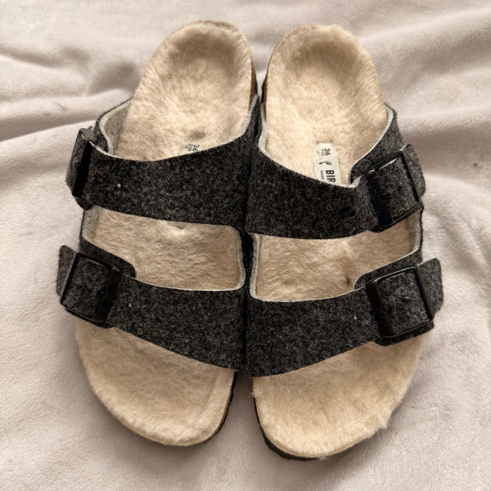 Birkenstock Black and Cream Double Strap Sandals
